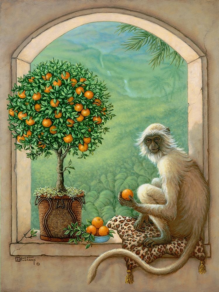 Monkey and Orange Tree art print by Janet Kruskamp for $57.95 CAD