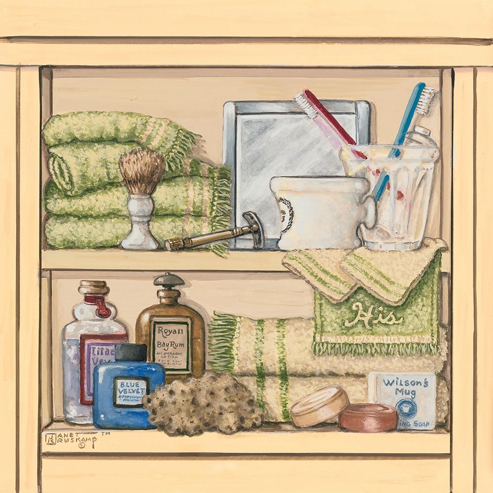 His Bathroom Shelf art print by Janet Kruskamp for $57.95 CAD
