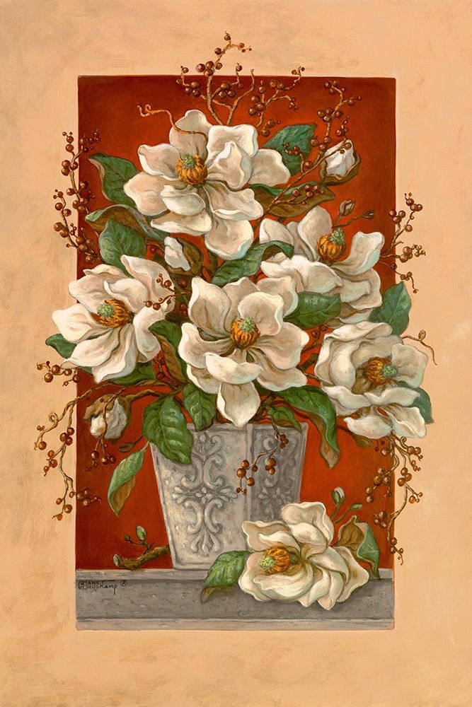 Magnolias En Rouge art print by Janet Kruskamp for $57.95 CAD