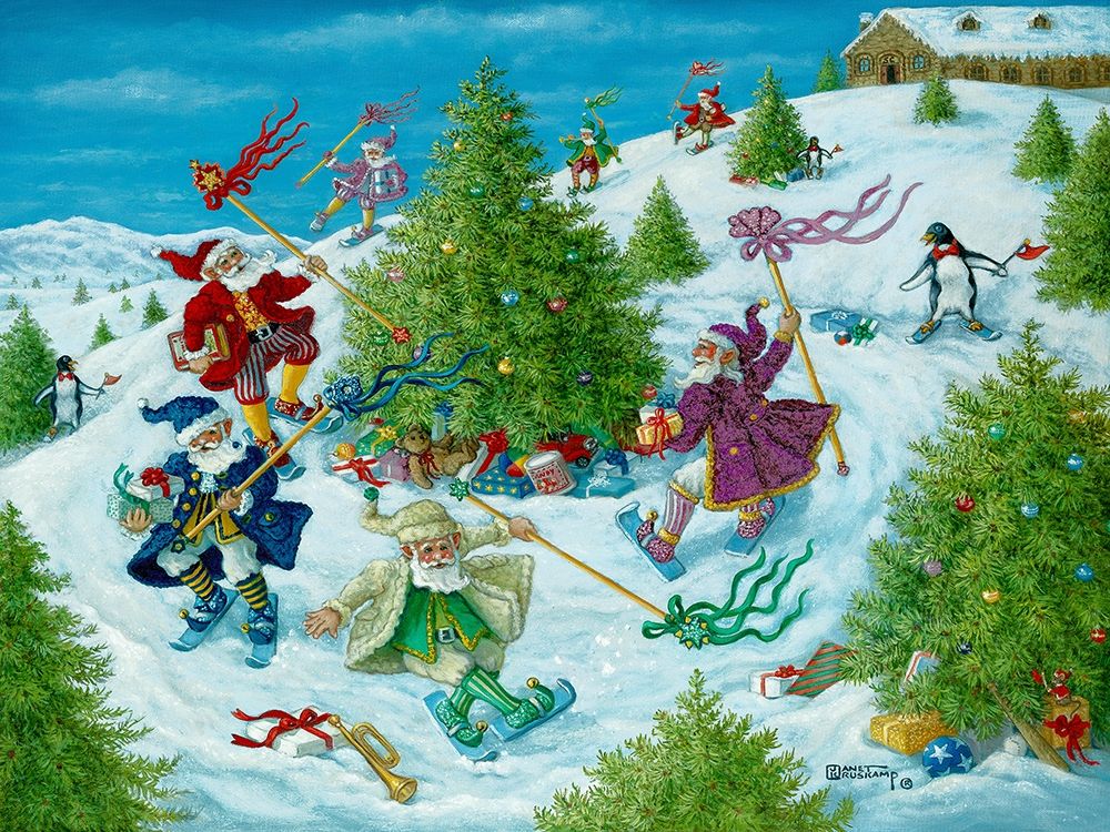 Santas Elves Celebrate art print by Janet Kruskamp for $57.95 CAD