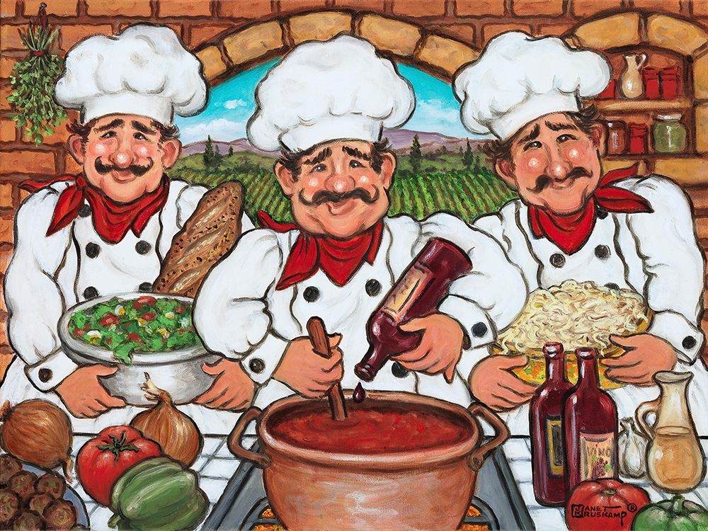 3 Happy Chefs art print by Janet Kruskamp for $57.95 CAD