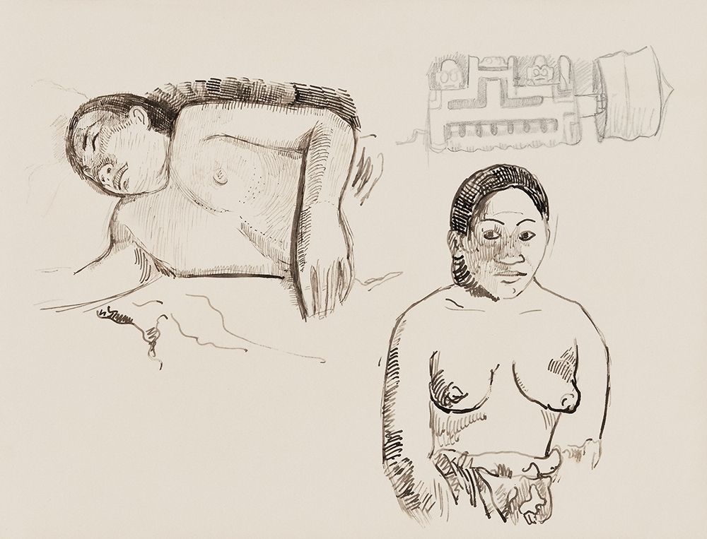 Two Tahitian Women and a Marquesan Earplug art print by Paul Gauguin for $57.95 CAD