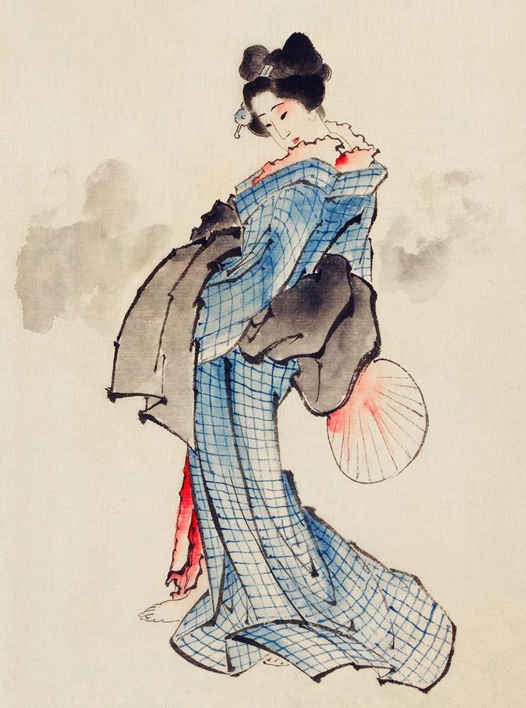 Woman, Full-Length Portrait, Wearing Kimono with Check Design art print by Katsushika Hokusai for $57.95 CAD