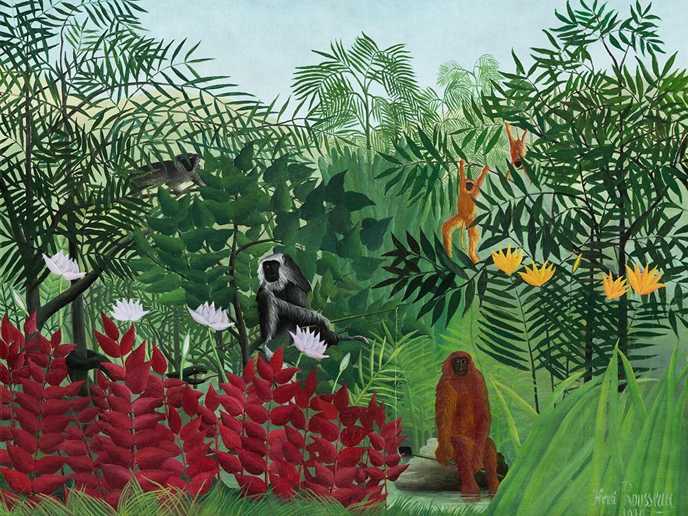 Tropical Forest with MonkeysÂ 1910 art print by Henri Rousseau for $57.95 CAD