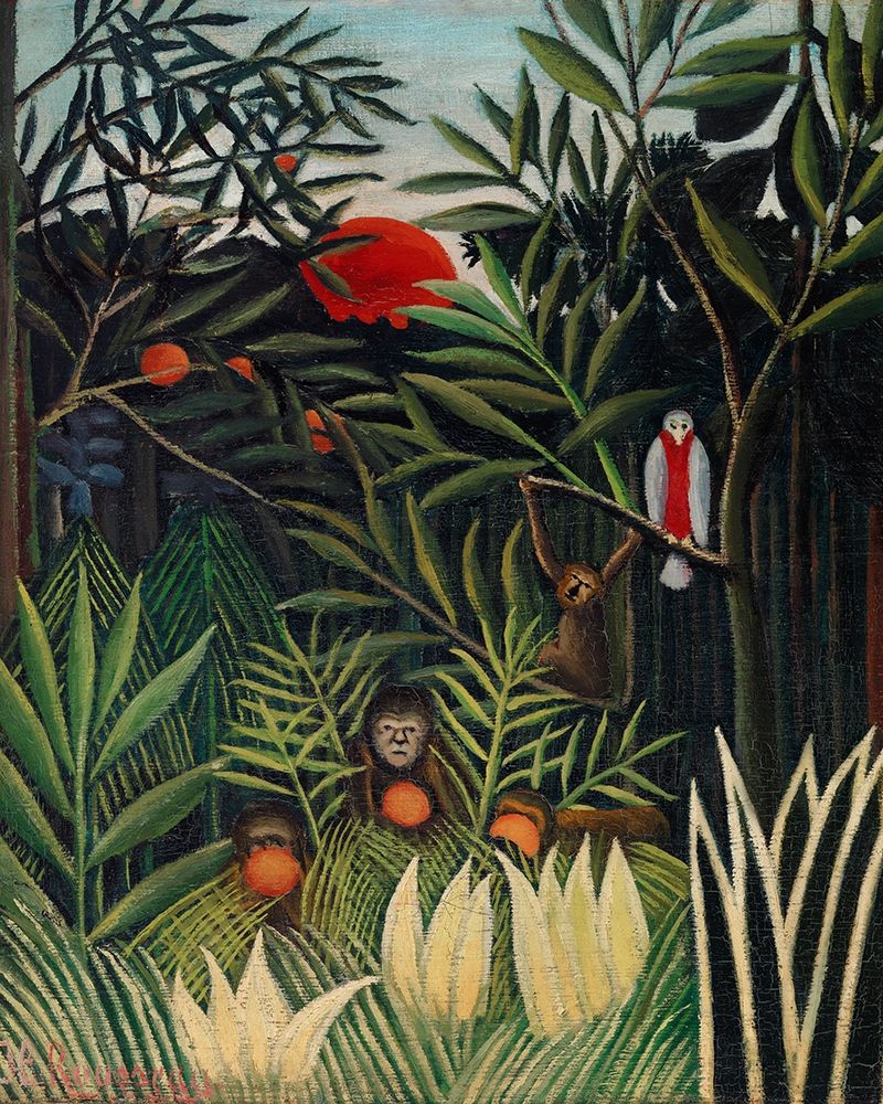 Monkeys and Parrot in the Virgin Forest 1906 art print by Henri Rousseau for $57.95 CAD