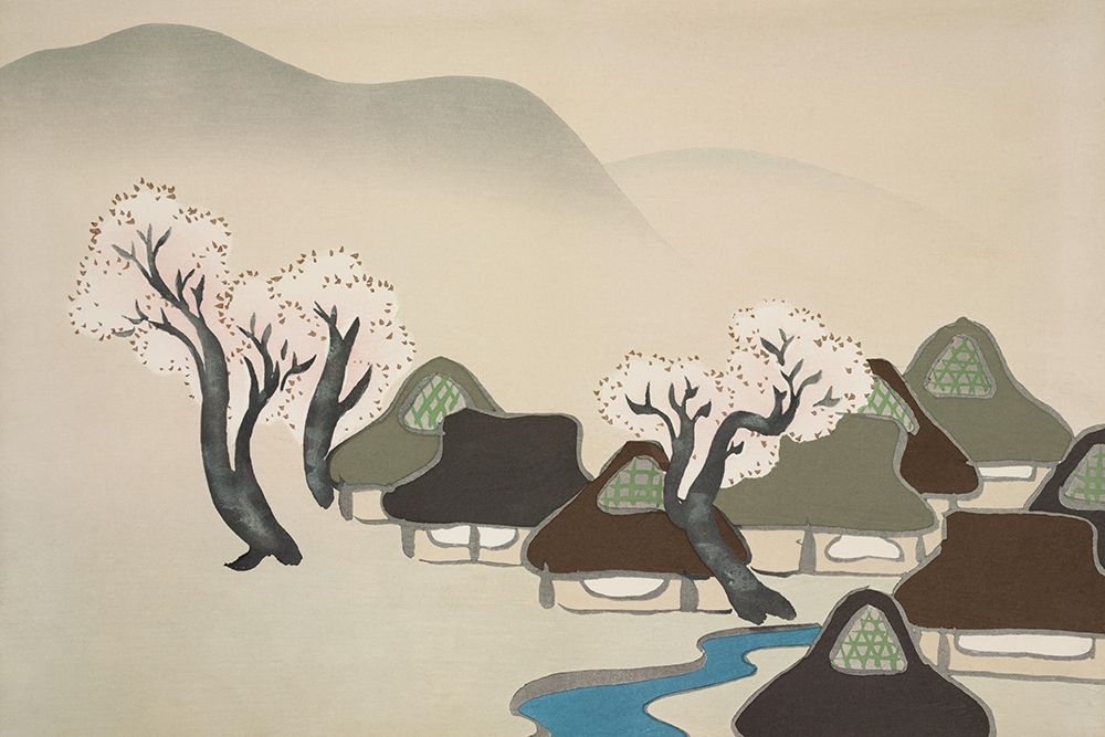 Village with cherry blossoms from Momoyogusa art print by Kamisaka Sekka for $57.95 CAD