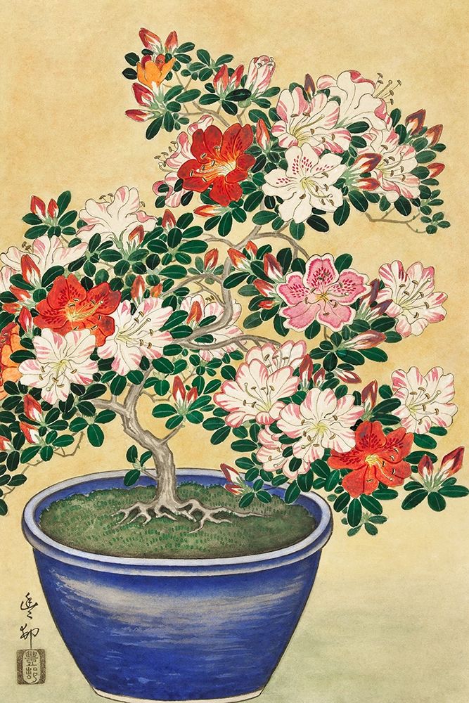 Blooming azalea in blue pot art print by Ohara Koson for $57.95 CAD