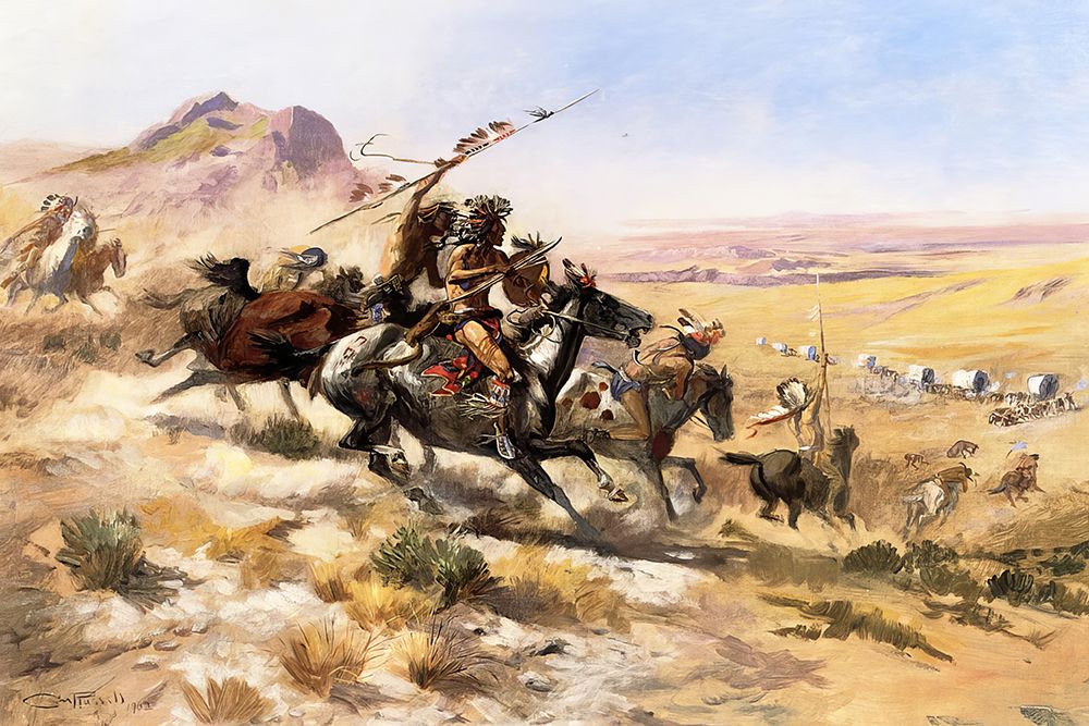 Attack on a Wagon Train art print by Charles Marion Russell for $57.95 CAD