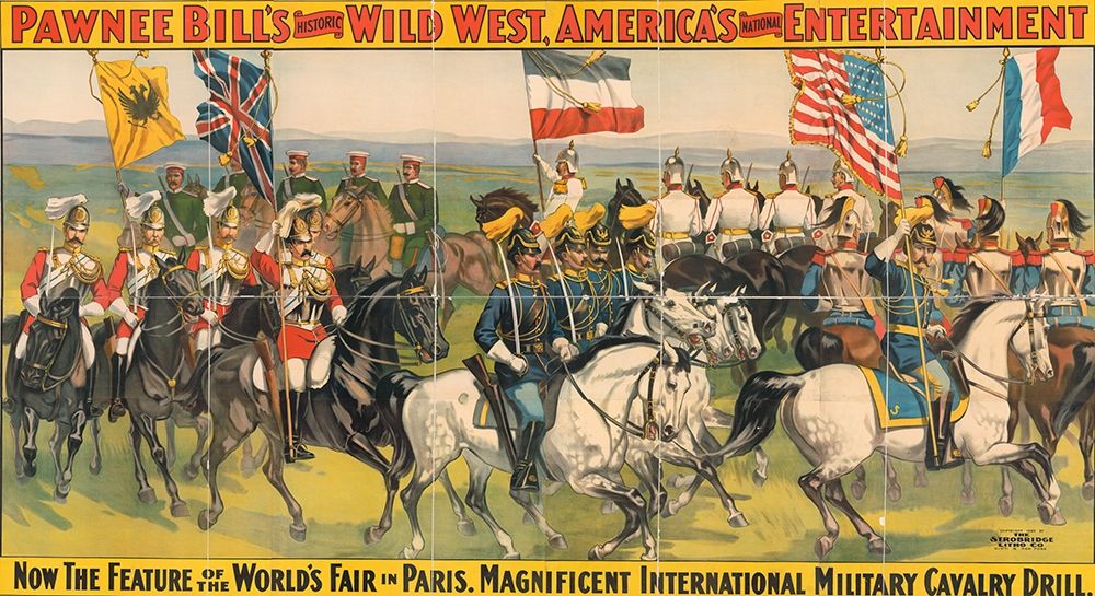 Magnificent international military calvary drill art print by Pawnee Bills Wild West Show Poster for $57.95 CAD
