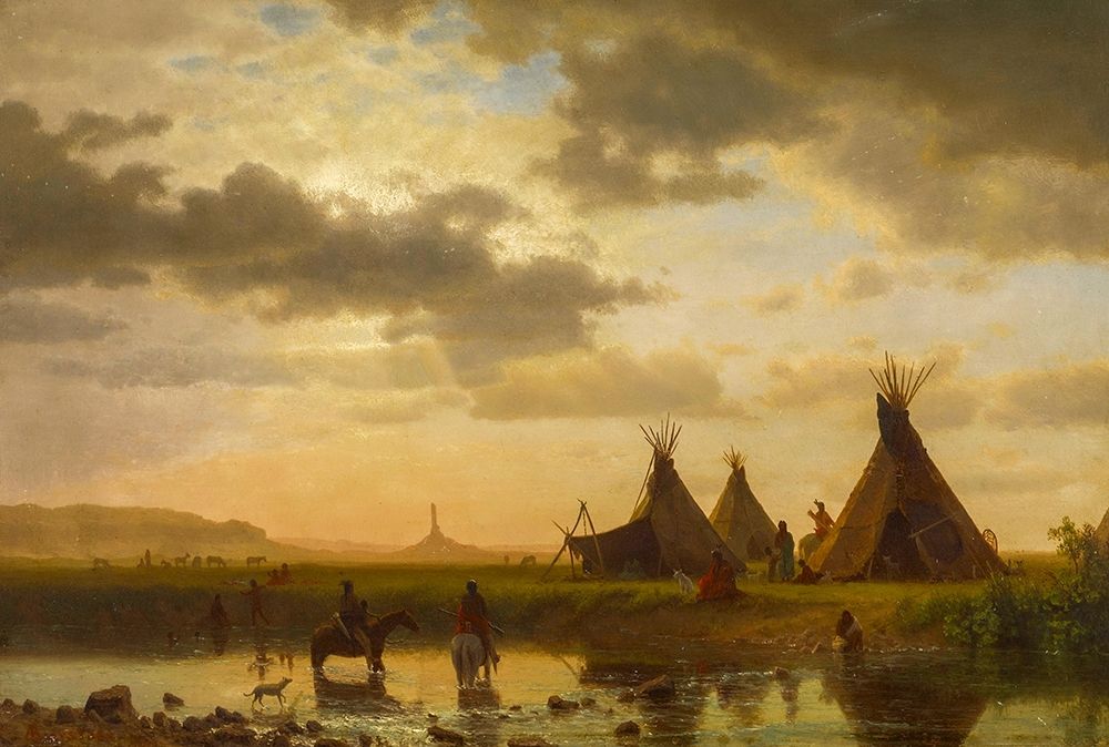 View of Chimney Rock, Ohalilah Sioux Village in the foreground art print by Albert Bierstadt for $57.95 CAD