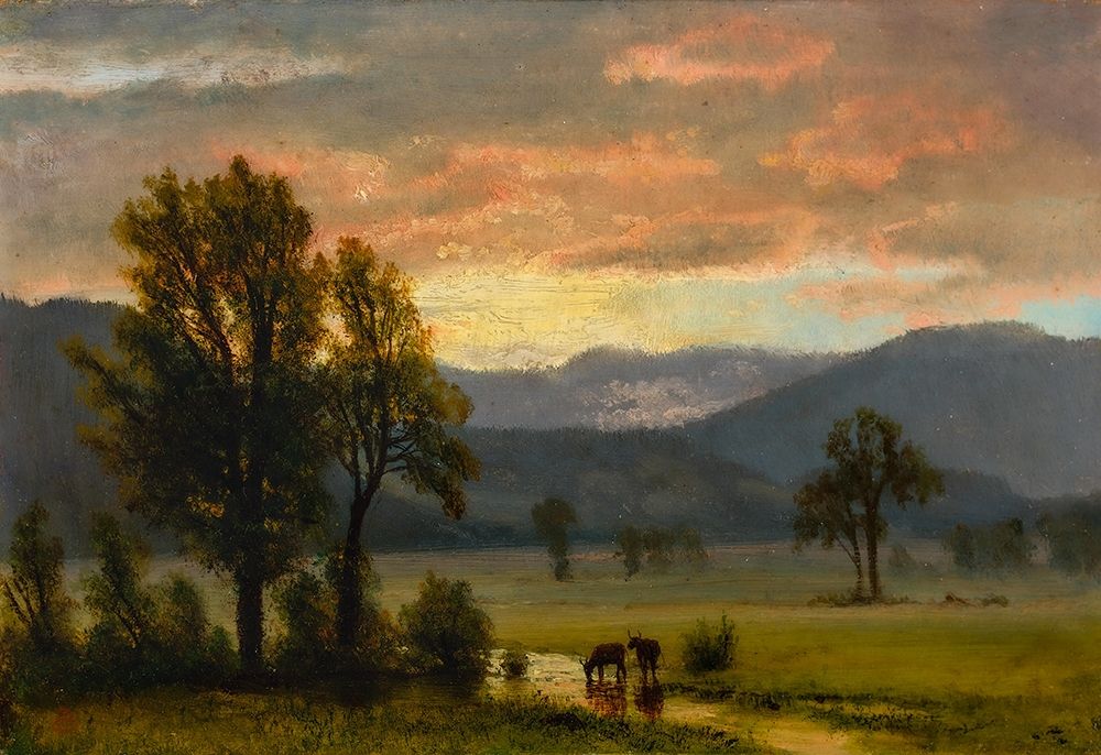 Landscape with cattle art print by Albert Bierstadt for $57.95 CAD