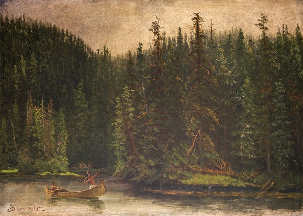 Indian Hunters in Canoe art print by Albert Bierstadt for $57.95 CAD
