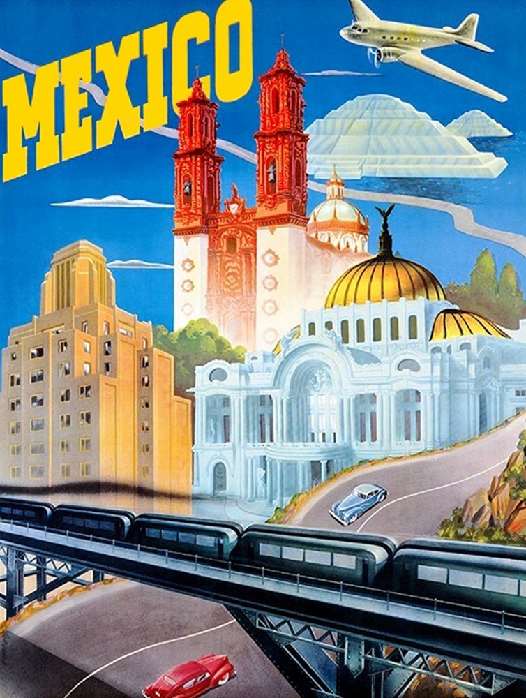 Mexico Travel Poster 1935 art print by Vintage Mexico Travel Poster for $57.95 CAD