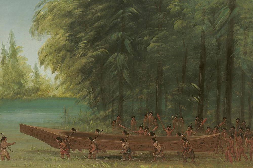Launching a Canoe Nayas Indians art print by George Catlin for $57.95 CAD