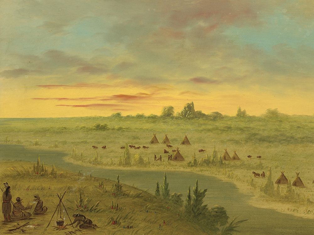 Encampment of Pawnee Indians at Sunset art print by George Catlin for $57.95 CAD