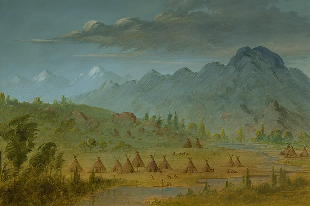 A Crow Village and the Salmon River Mountains art print by George Catlin for $57.95 CAD