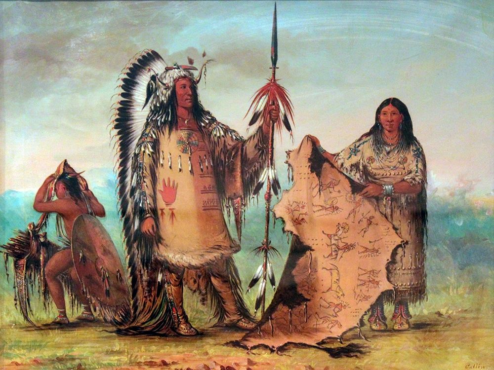 Mandan, Mato Tope with wife and son art print by George Catlin for $57.95 CAD