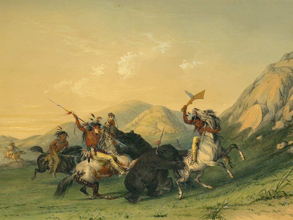Attacking the Grizzly Bear art print by George Catlin for $57.95 CAD