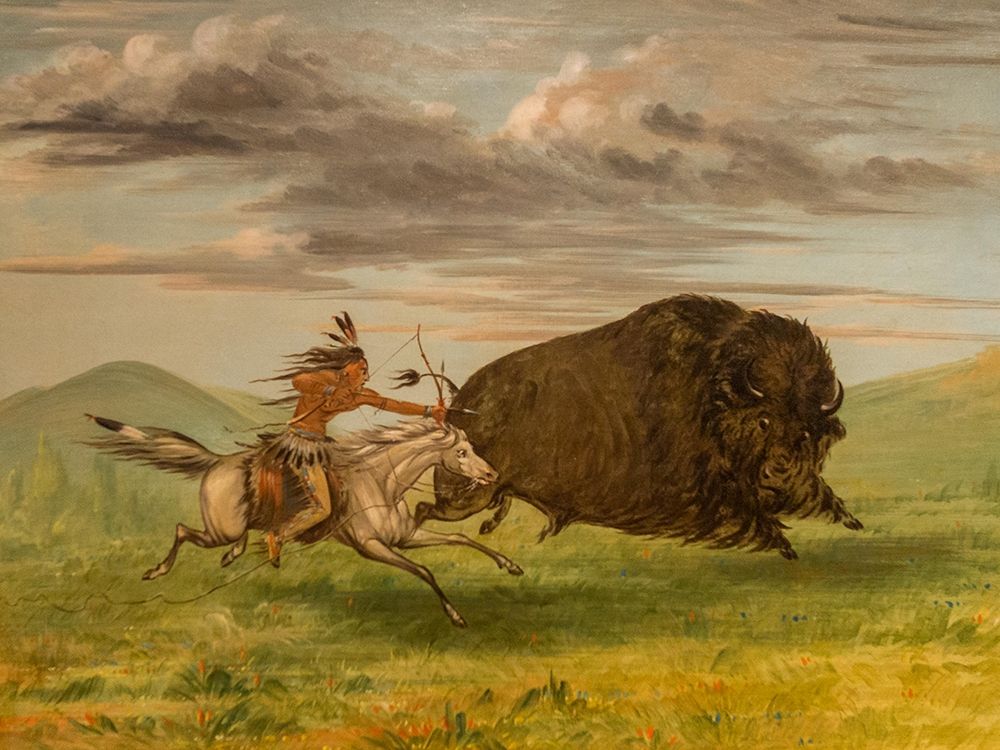 Indian Killing Buffalo with Bow and Arrow art print by George Catlin for $57.95 CAD
