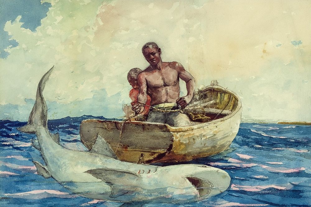 Shark fishing art print by Winslow Homer for $57.95 CAD