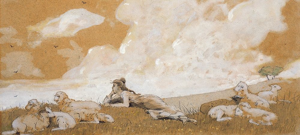 Girl and sheep art print by Winslow Homer for $57.95 CAD