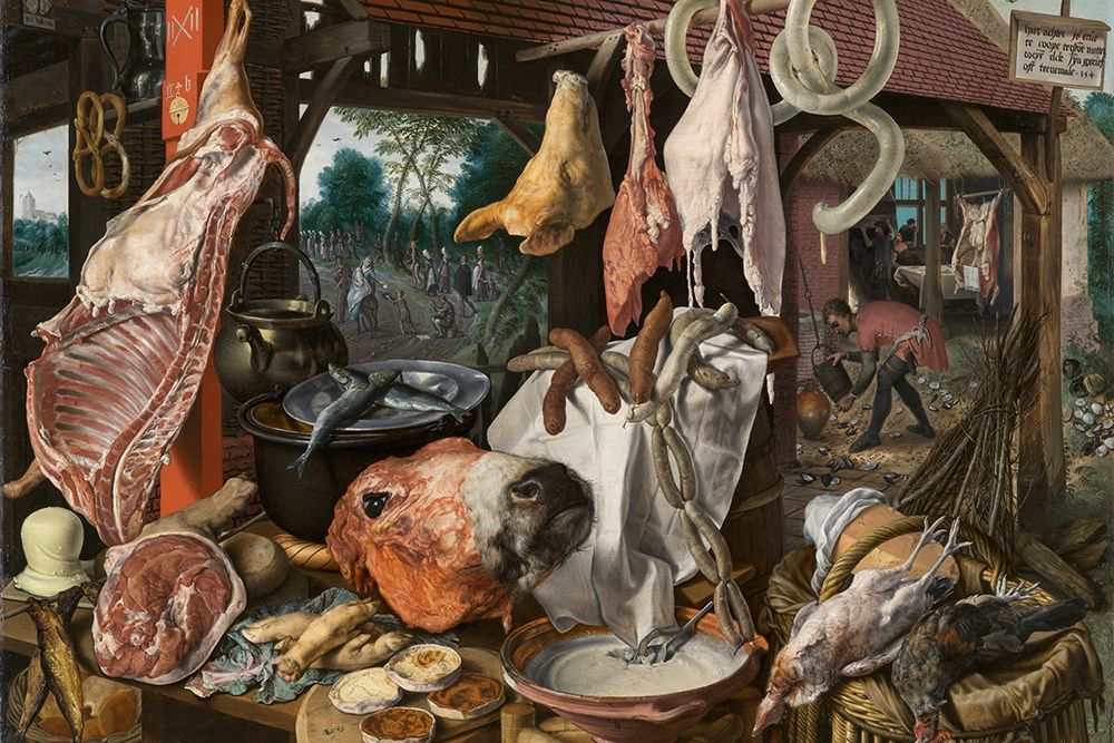 A Meat Stall with the Holy Family Giving Alms art print by Pieter Aertsen for $57.95 CAD
