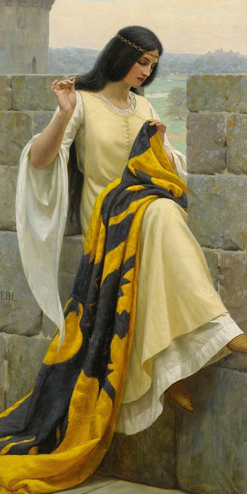 Stitching the Standard art print by Edmund Leighton for $57.95 CAD