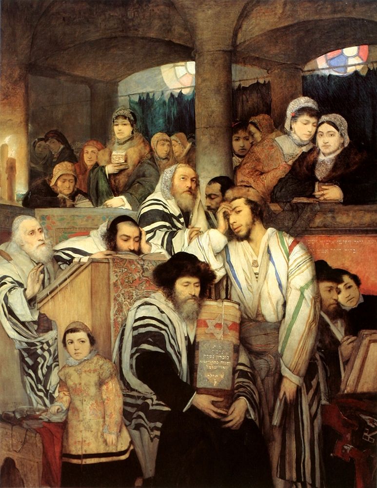 Jews Praying in the Synagogue on Yom Kippur art print by Maurycy Gottlieb for $57.95 CAD