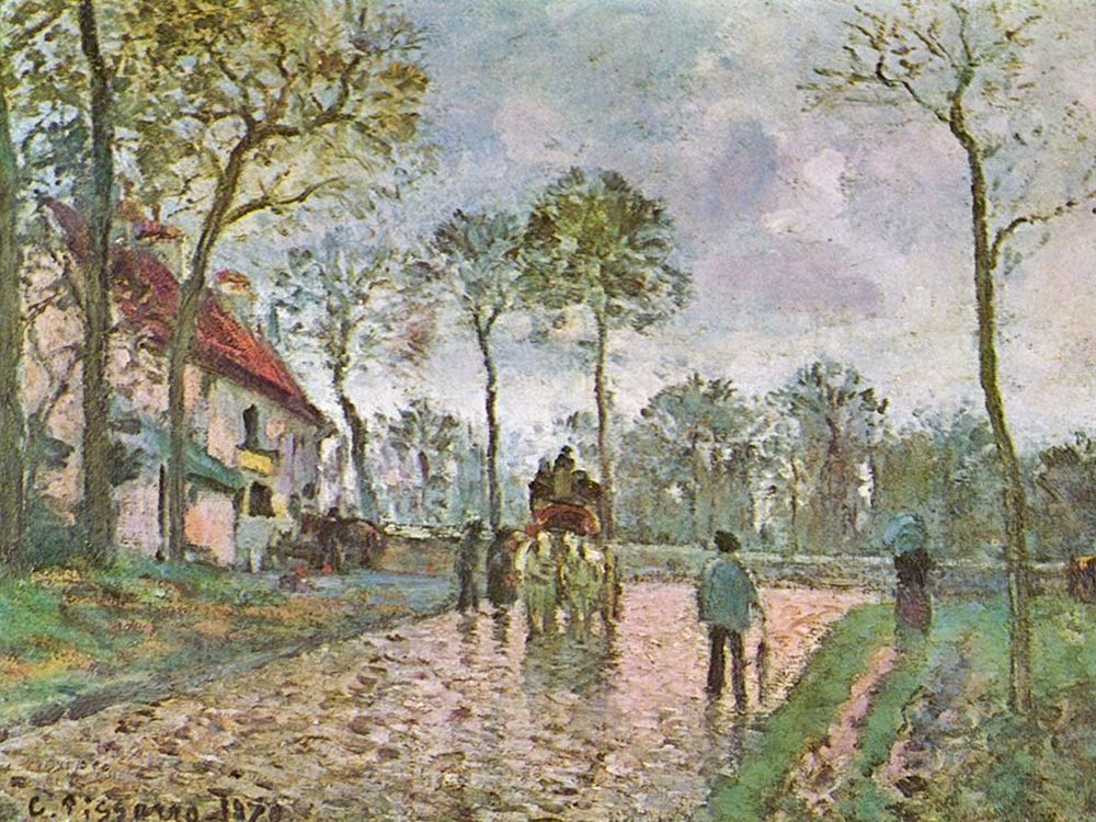 Louveciennes stagecoach art print by Camille Pissarro for $57.95 CAD