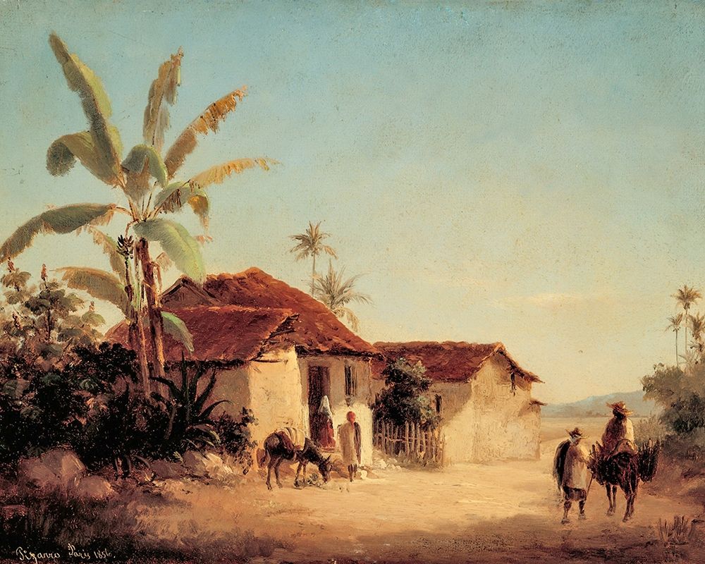 Landscape with Farmhouses and Palm Trees art print by Camille Pissarro for $57.95 CAD