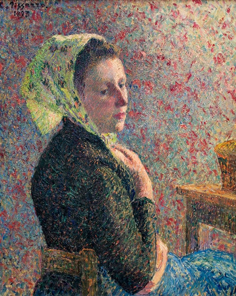 Woman with green scarf art print by Camille Pissarro for $57.95 CAD