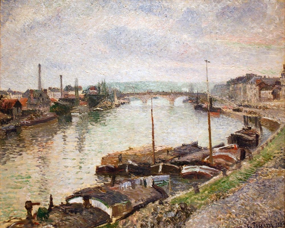 The Stone Bridge and Barges at Rouen art print by Camille Pissarro for $57.95 CAD