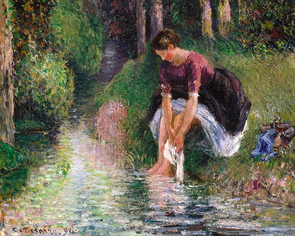 Woman Washing Her Feet in a Brook art print by Camille Pissarro for $57.95 CAD