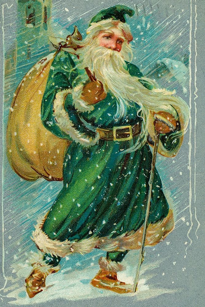 Christmas postcard with Santa Claus wearing green robes art print by Missouri History Museum for $57.95 CAD