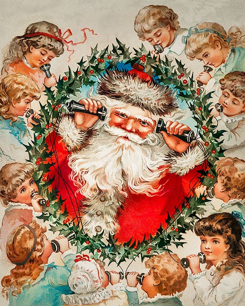 Santa Claus on string phones art print by Miriam and Ira D Wallach for $57.95 CAD