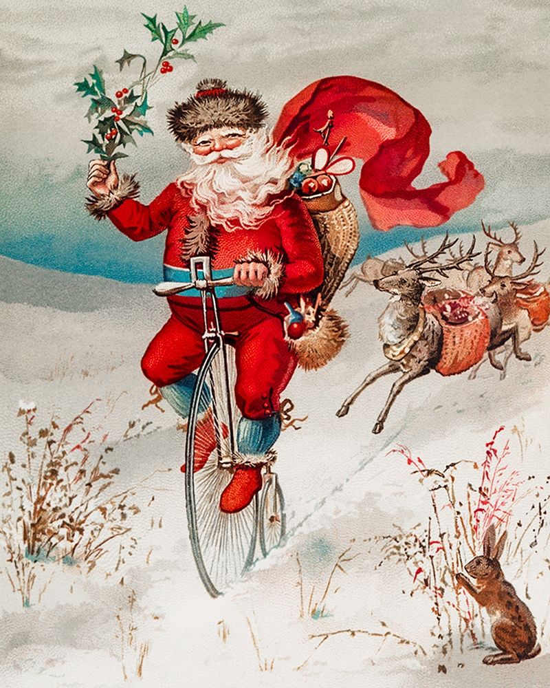 Santa Claus on a penny farthing art print by Miriam and Ira D Wallach for $57.95 CAD