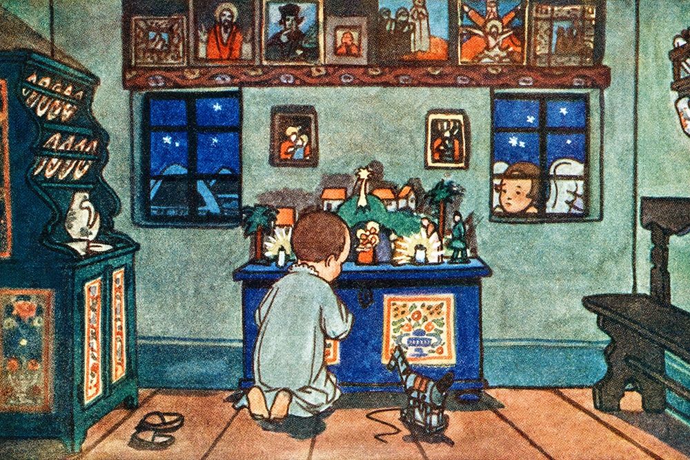 Boy Playing with Christmas Toys art print by Zdenek Guth for $57.95 CAD