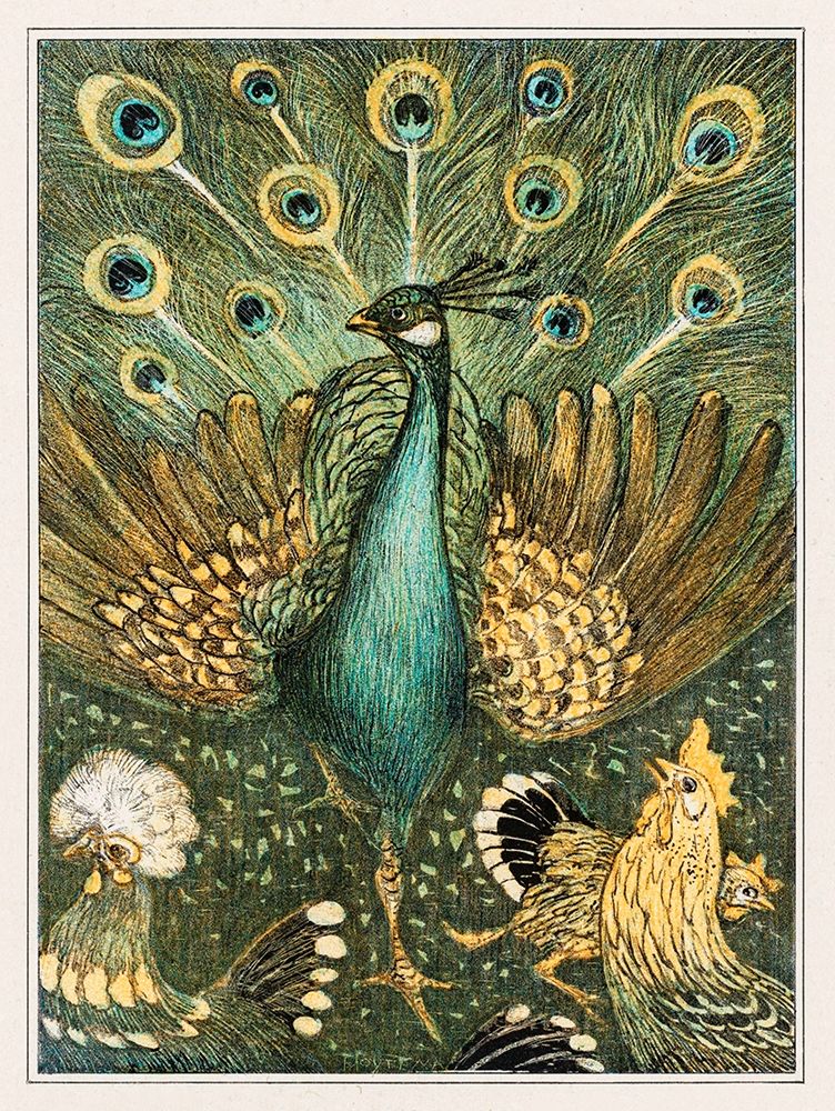 Peacock with chickens art print by Theo van Hoytema for $57.95 CAD