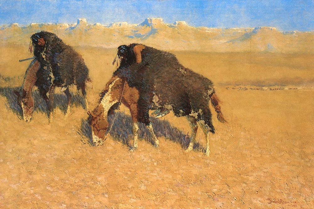 Indians Simulating Buffalo art print by Frederic Remington for $57.95 CAD