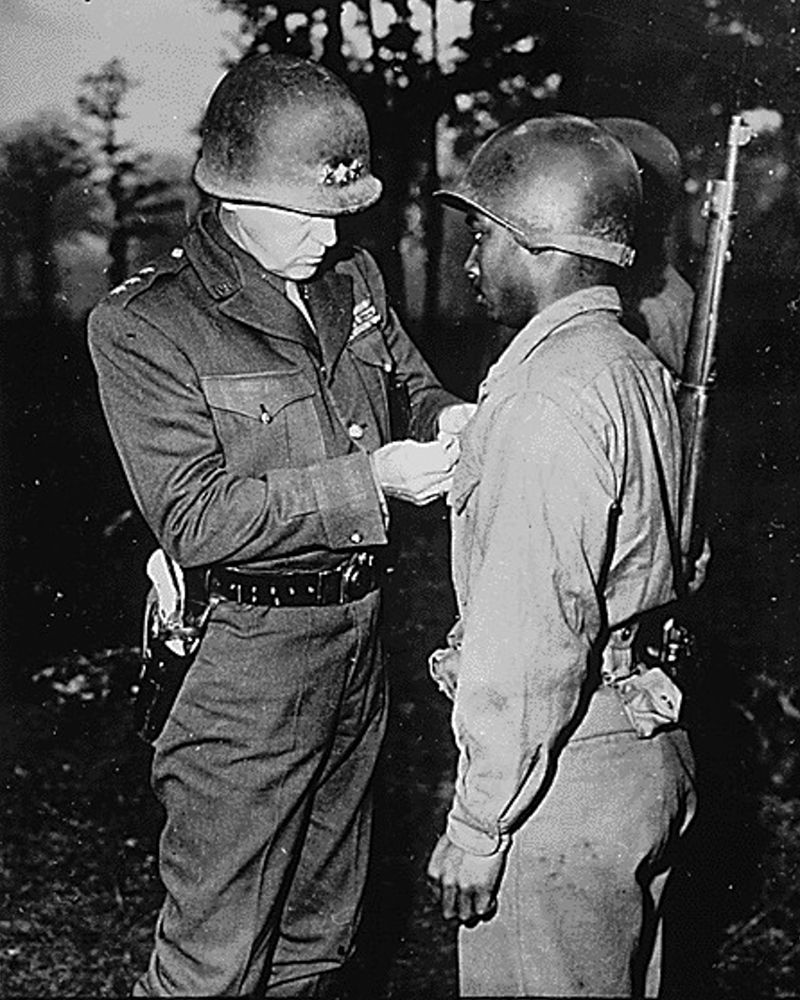 WWII Lt. Gen. George S. Patton-U.S. Third Army commander-pins the Silver Star on Private Ernest A. J art print by U.S. Archives for $57.95 CAD