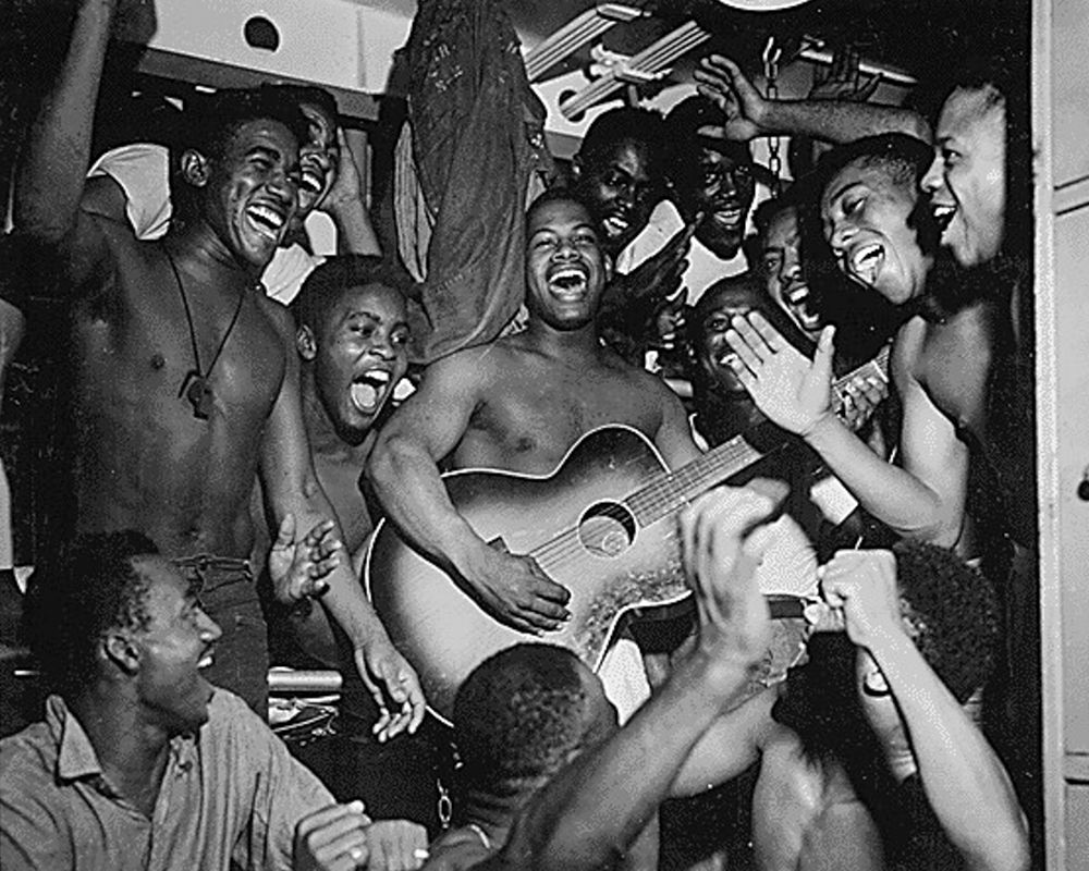 WWII men aboard the U.S.S. Ticonderoga hear the news of Japans surrender art print by U.S. Archives for $57.95 CAD