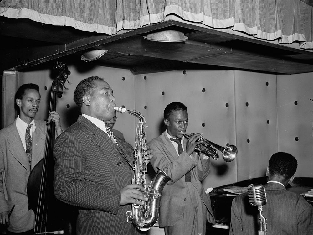 Charlie Parker-Tommy Potter-Miles Davis-Duke Jordan-Max Roach art print by William Gottlieb for $57.95 CAD