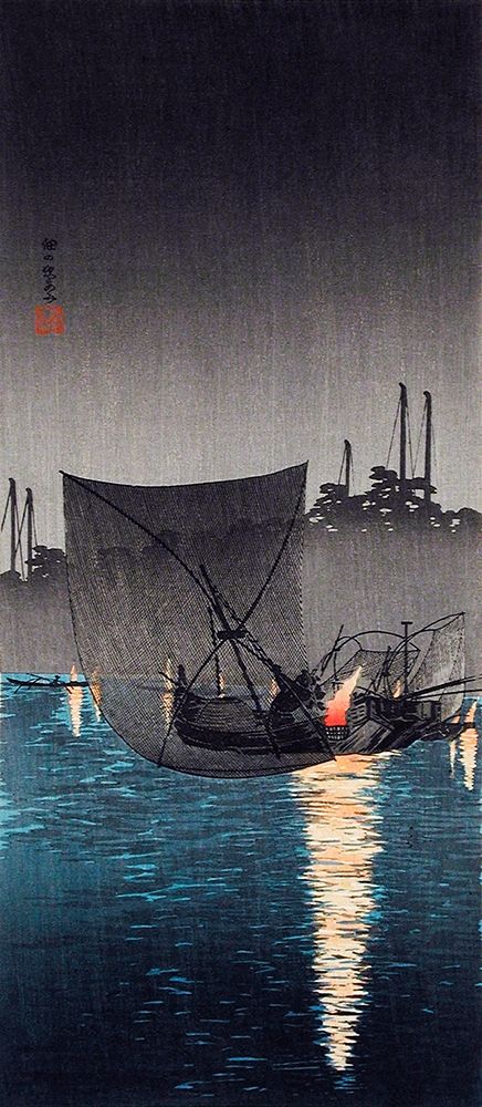 Tsukuda Island-Fishing Nets at Night art print by Hiroaki Takahashi for $57.95 CAD