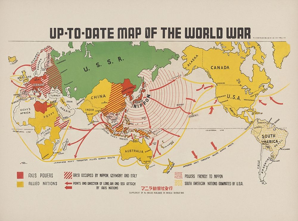 Up To Date map of the world war 1942 art print by Beinecke Manuscript Library for $57.95 CAD