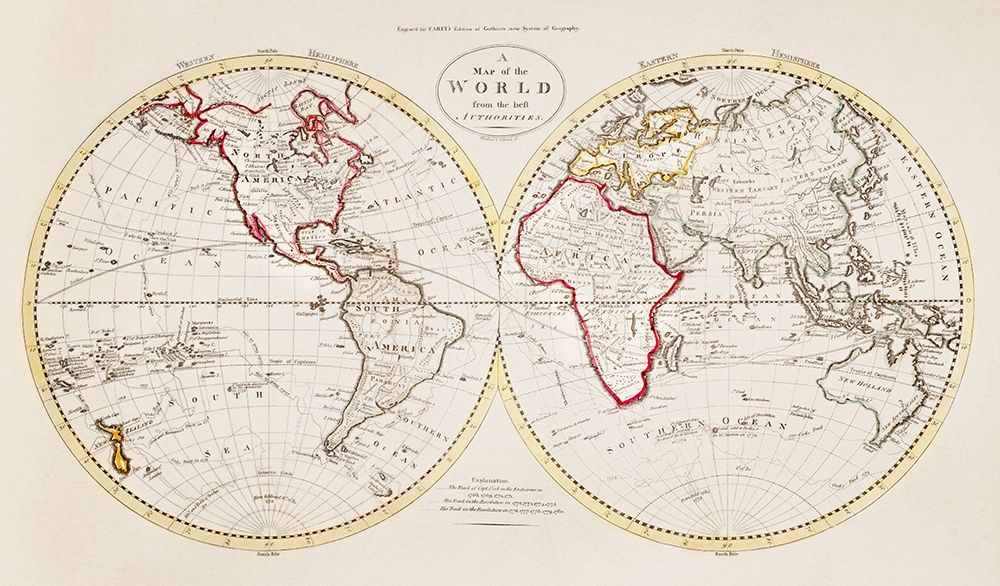 A Map of the World from the best Authorities 1795 art print by Careys American Edition of Guthries Geography for $57.95 CAD