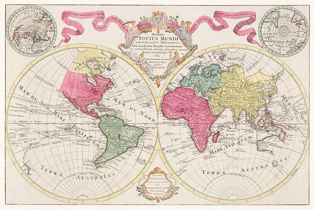 Mappa totius mundi adornata juxta observationes 1682 art print by Guillaume de L isle for $57.95 CAD