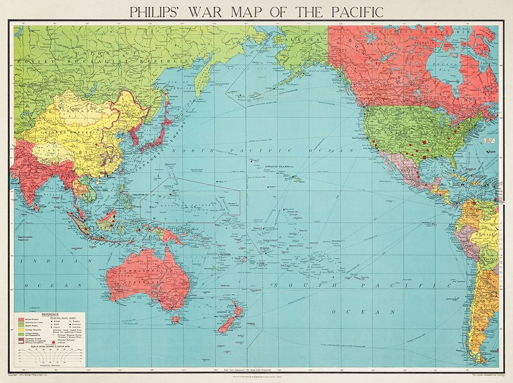 Philips war map of the Pacific 1945 art print by George Philip and Son Limited for $57.95 CAD