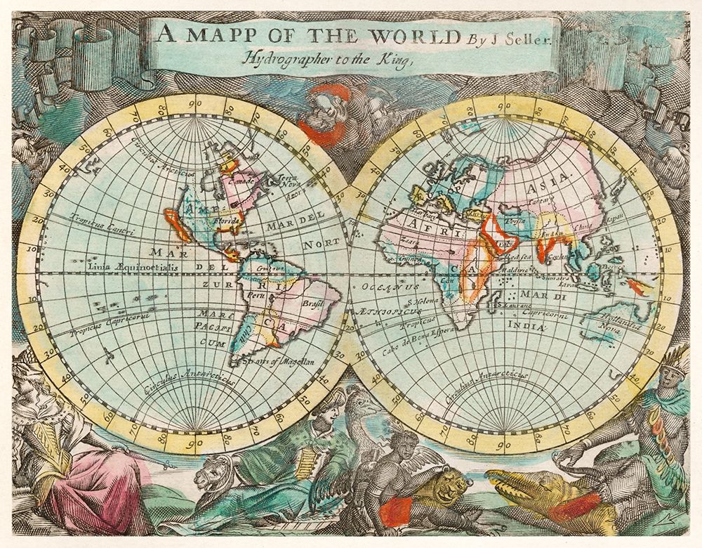 A mapp of the world 1682 art print by John Playford for $57.95 CAD