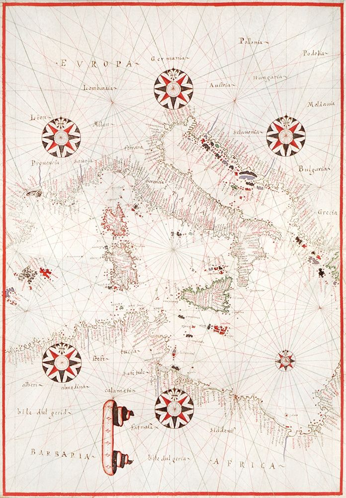 Portolan atlas of the Mediterranean Sea-Central Mediterranean 1590 art print by Joan Olivia for $57.95 CAD