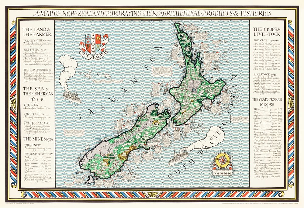 A Map of New Zealand 1913 art print by MacDonald Gil for $57.95 CAD